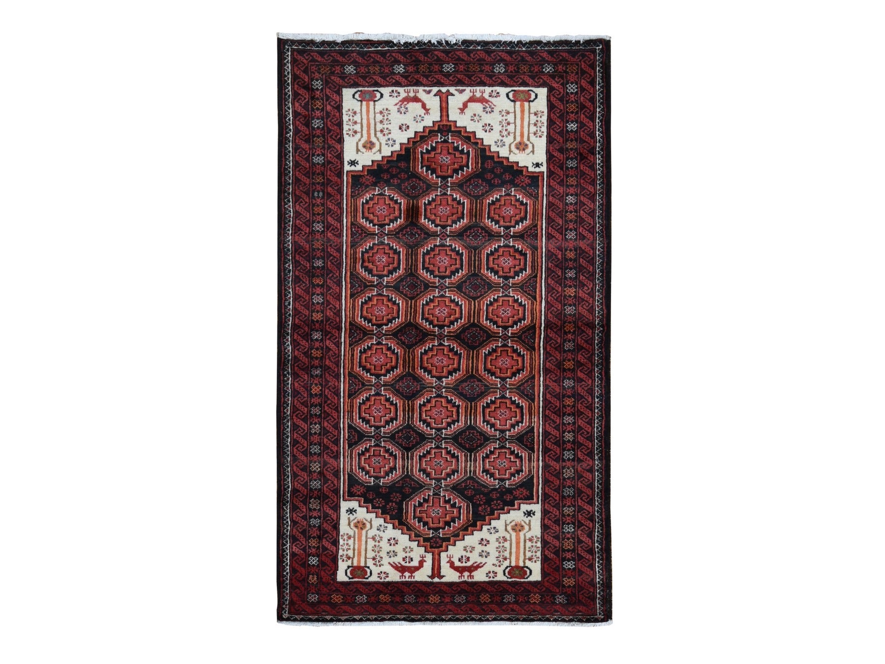 Persian hand-knotted wool rug in Red, 3'10" x 7'1" — SKU O087572