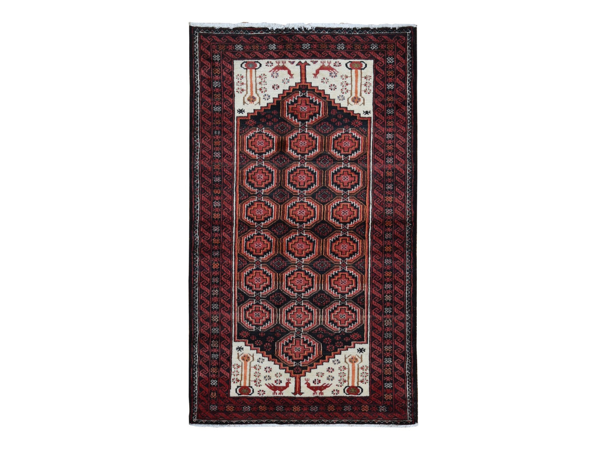 Persian hand-knotted wool rug in Red, 3'10" x 7'1" — SKU O087572