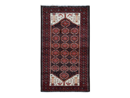 Persian hand-knotted wool rug in Red, 3'10" x 7'1" — SKU O087572
