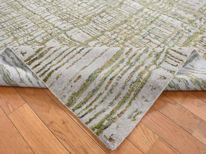 Modern / Contemporary hand-knotted wool/silk rug in Gray, 9'9" x 14'2" — SKU O087580 (view 5)