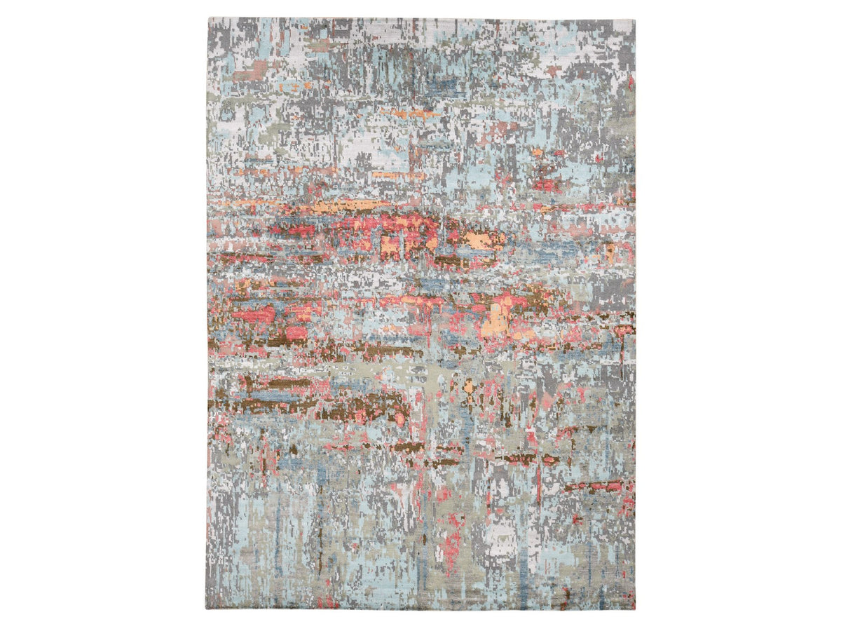 Modern / Contemporary hand-knotted wool/silk rug in Gray, 9'10" x 13'8" — SKU O087583