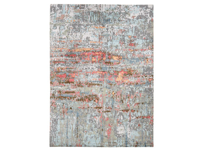Modern / Contemporary hand-knotted wool/silk rug in Gray, 9'10" x 13'8" — SKU O087583