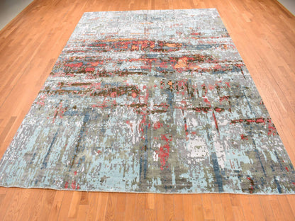 Modern / Contemporary hand-knotted wool/silk rug in Gray, 9'10" x 13'8" — SKU O087583 (view 2)
