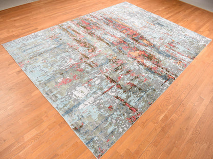 Modern / Contemporary hand-knotted wool/silk rug in Gray, 9'10" x 13'8" — SKU O087583 (view 3)