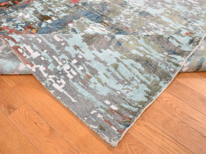 Modern / Contemporary hand-knotted wool/silk rug in Gray, 9'10" x 13'8" — SKU O087583 (view 5)