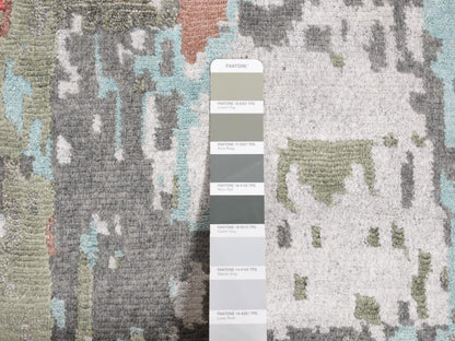 Modern / Contemporary hand-knotted wool/silk rug in Gray, 9'10" x 13'8" — SKU O087583 (view 7)