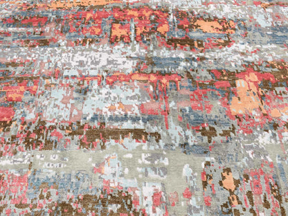 Modern / Contemporary hand-knotted wool/silk rug in Gray, 9'10" x 13'8" — SKU O087583 (view 8)