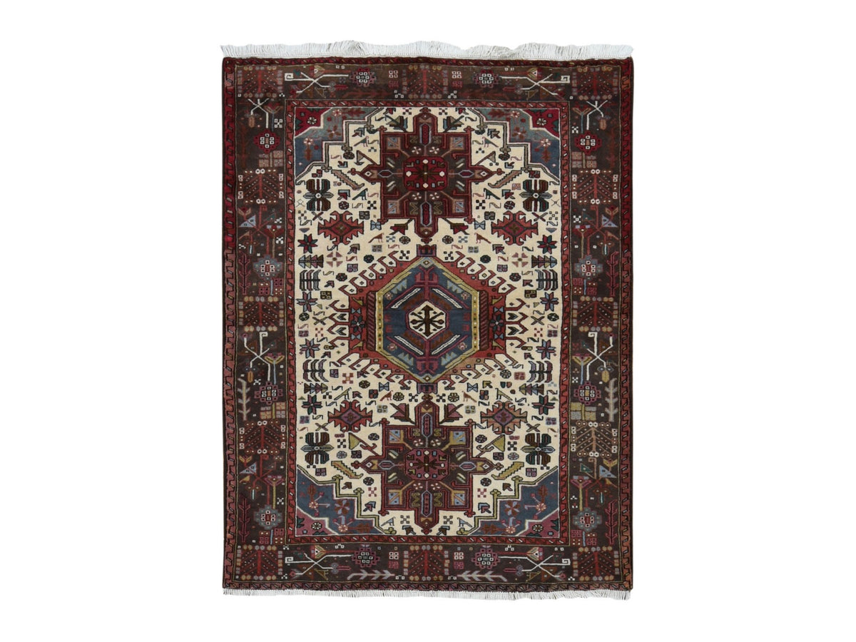 Heriz hand-knotted wool rug in Ivory & Brown, 5'1" x 6'7" — SKU O087585