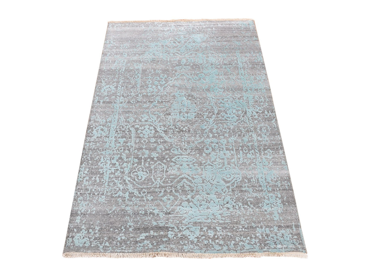 Transitional hand-knotted wool/silk rug in Green, 3' x 4'10" — SKU O087602