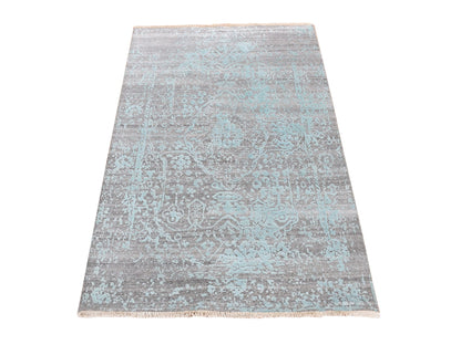 Green 3'0" x 4'10" Transitional Hand knotted Wool/Silk Rug - Sku: O087602