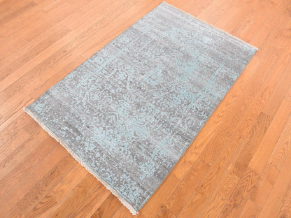 Green 3'0" x 4'10" Transitional Hand knotted Wool/Silk Rug - Sku: O087602