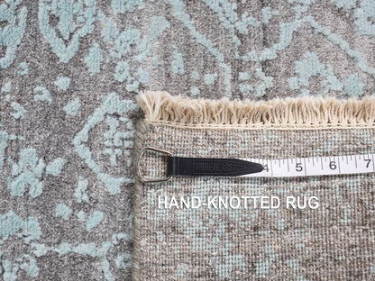 Green 3'0" x 4'10" Transitional Hand knotted Wool/Silk Rug - Sku: O087602
