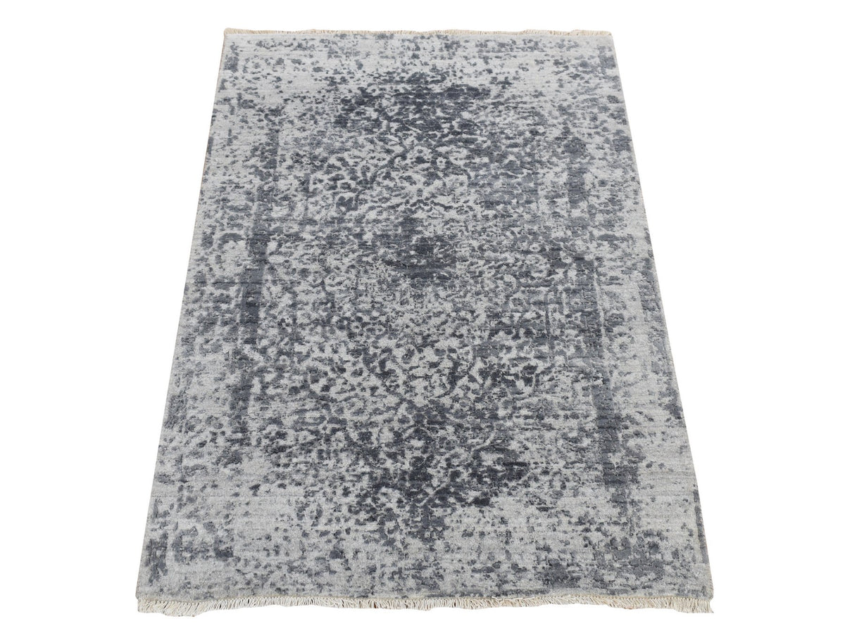 Transitional hand-knotted wool/pure silk rug in Gray, 3' x 4'10" — SKU O087605