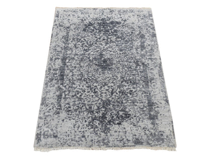 Transitional hand-knotted wool/pure silk rug in Gray, 3' x 4'10" — SKU O087605