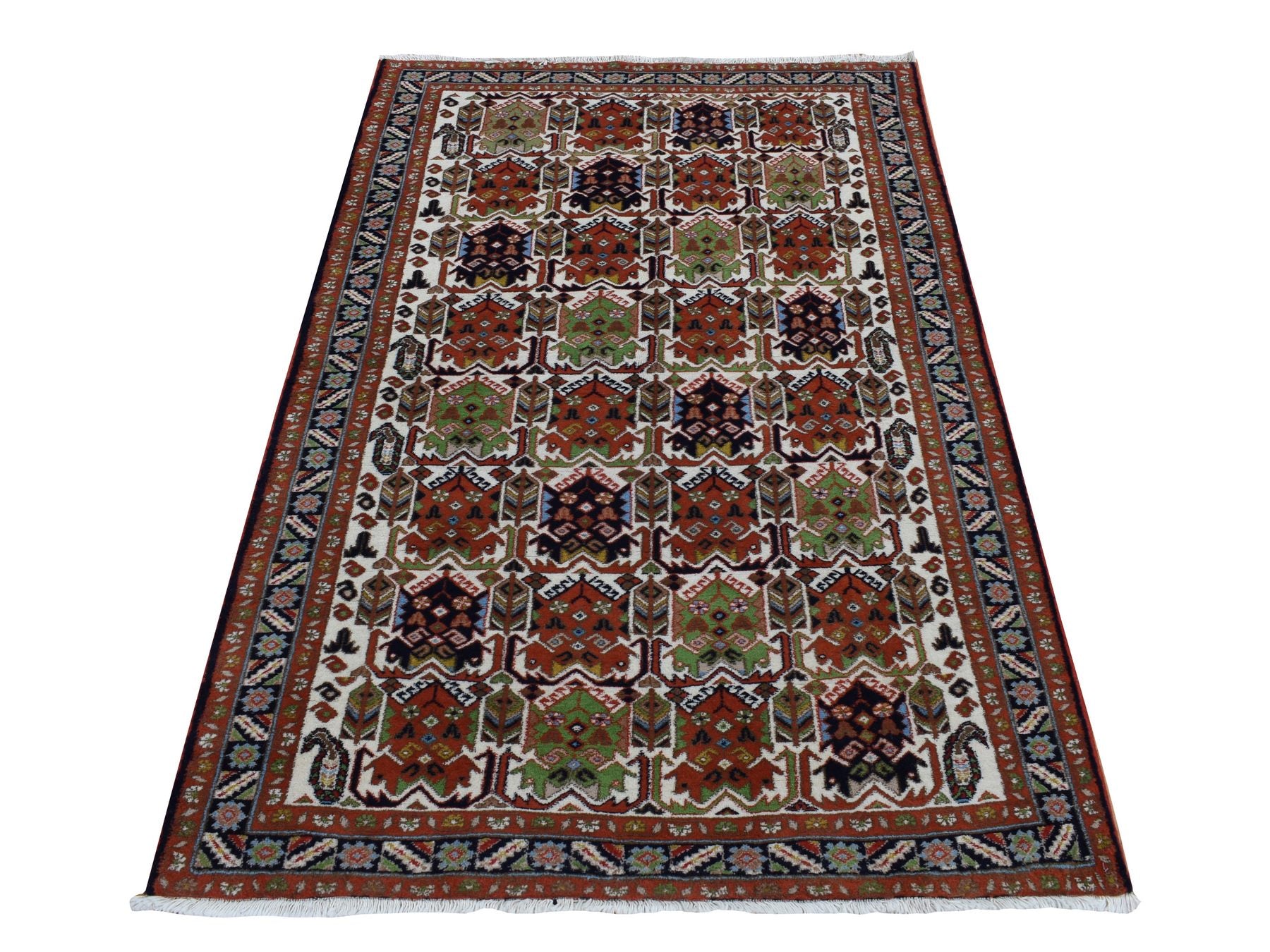 Persian hand-knotted wool rug in Ivory & Blue, 3'10" x 5'10" — SKU O087608