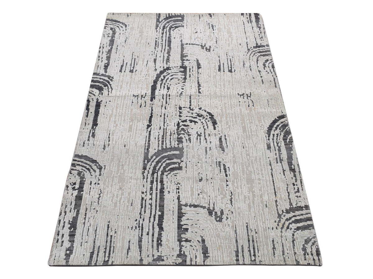Modern / Contemporary hand-knotted wool/pure silk rug in Gray, 3' x 5'6" — SKU O087609
