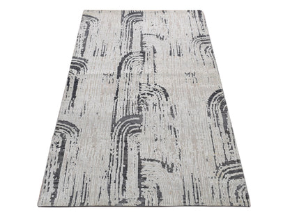 Modern / Contemporary hand-knotted wool/pure silk rug in Gray, 3' x 5'6" — SKU O087609