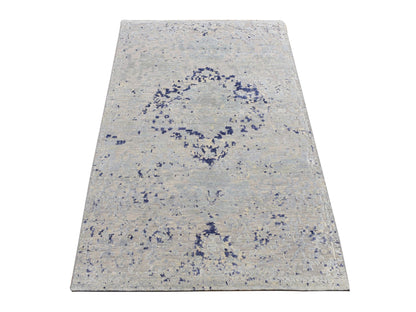 Blue 3'0" x 4'10" Transitional Hand knotted Wool/Silk Rug - Sku: O087610