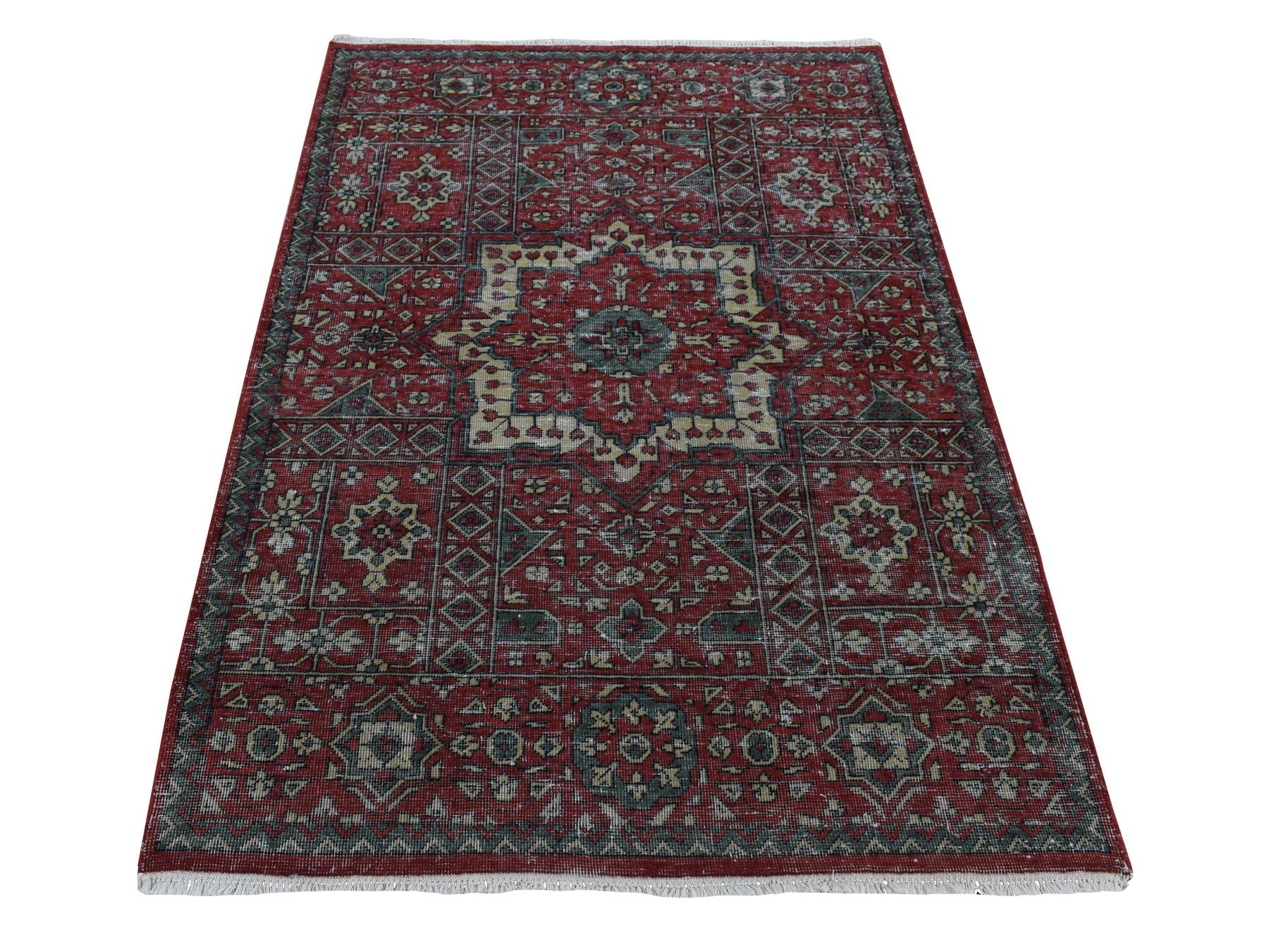 Mamluk Mamluk hand-knotted wool rug in Red & Gray, 3'10" x 6' — SKU O087611