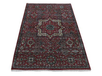 Mamluk Mamluk hand-knotted wool rug in Red & Gray, 3'10" x 6' — SKU O087611