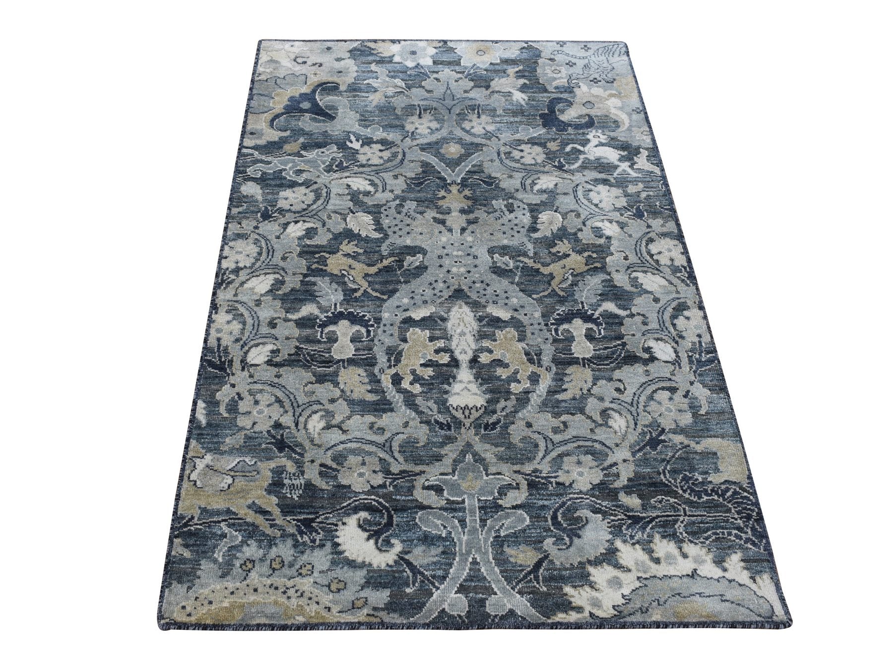 Modern / Contemporary hand-knotted wool/silk rug in Gray, 3' x 5' — SKU O087612