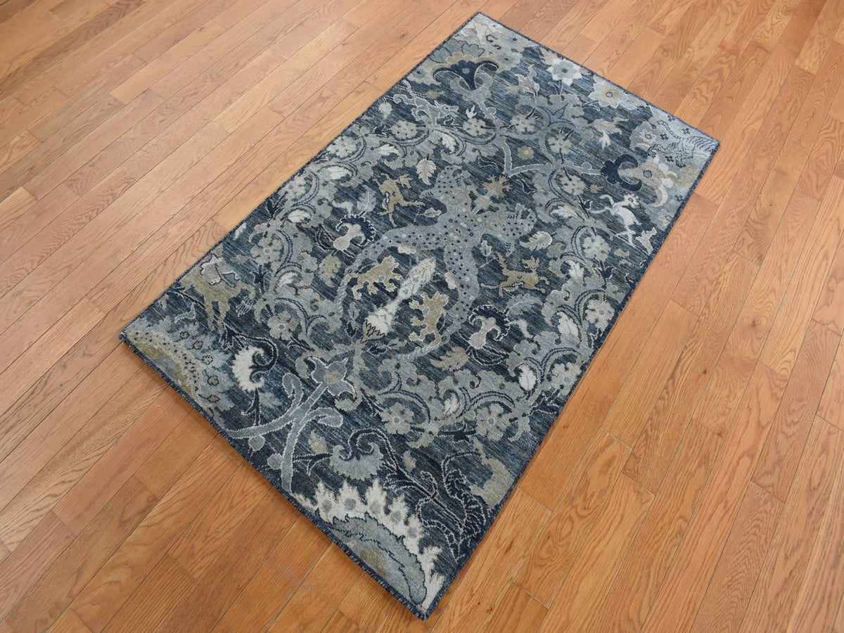 Modern / Contemporary hand-knotted wool/silk rug in Gray, 3' x 5' — SKU O087612 (view 2)