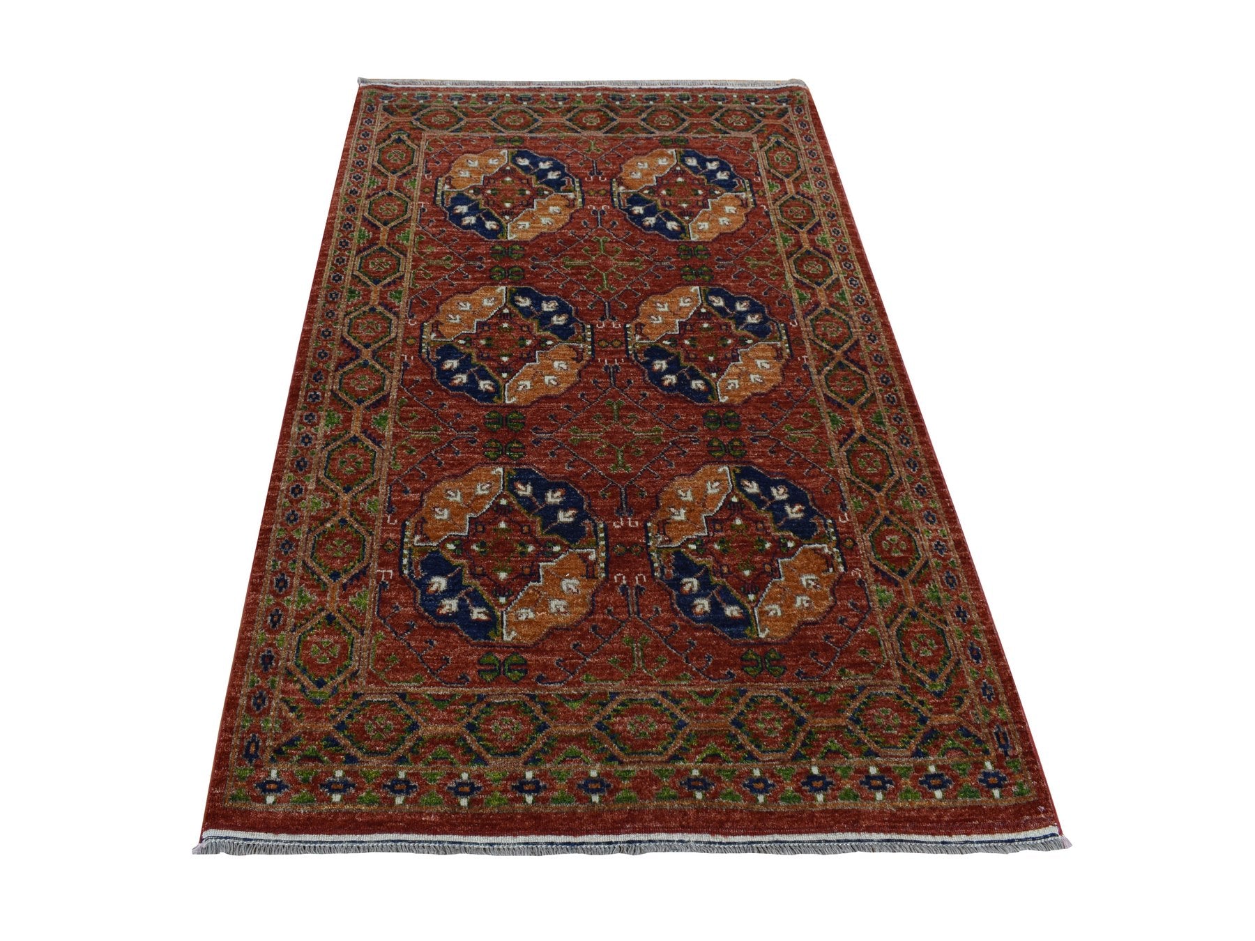 Ersari Tribal & Geometric hand-knotted wool rug in Red, 4'1" x 6'2" — SKU O087613