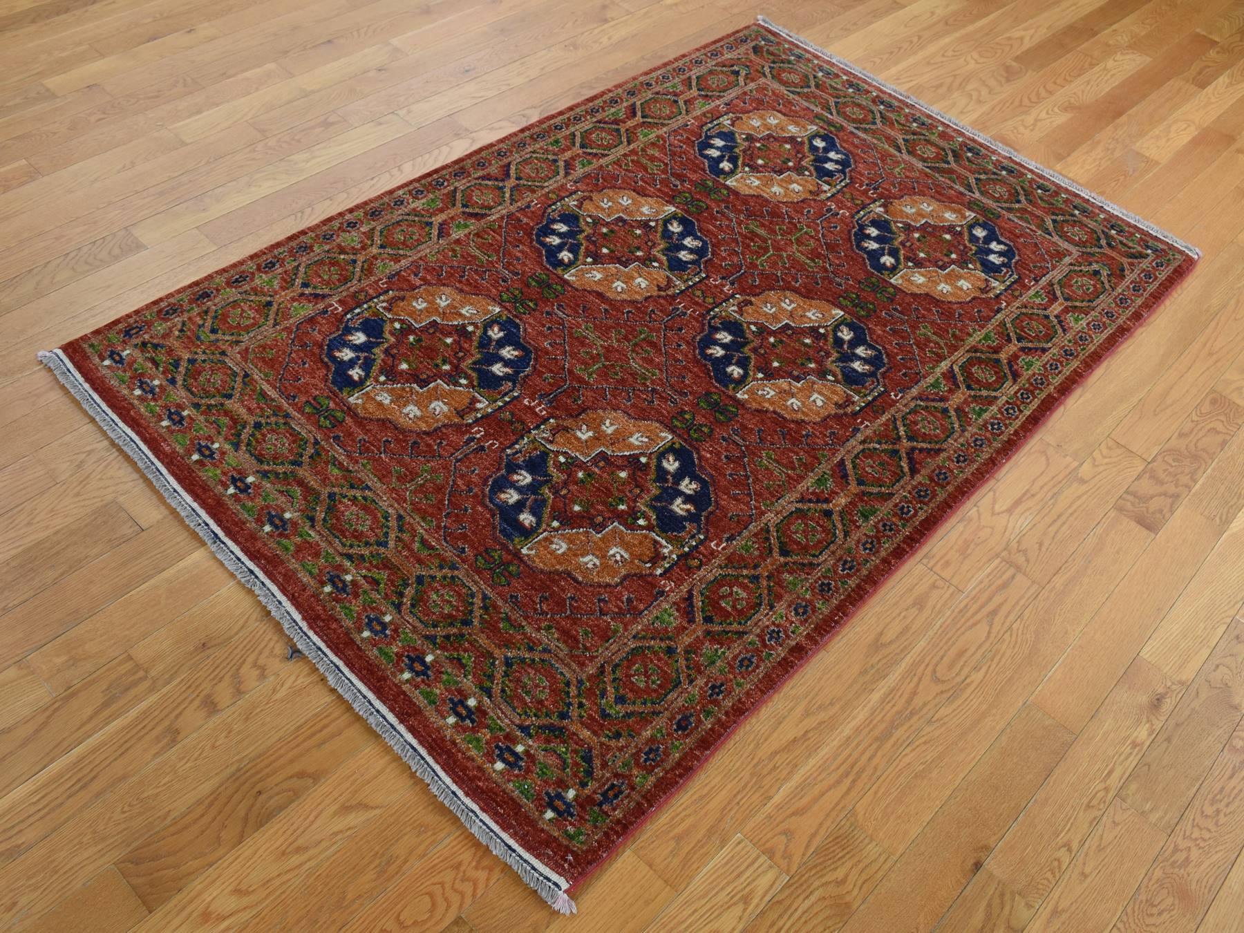 Ersari Tribal & Geometric hand-knotted wool rug in Red, 4'1" x 6'2" — SKU O087613 (view 2)