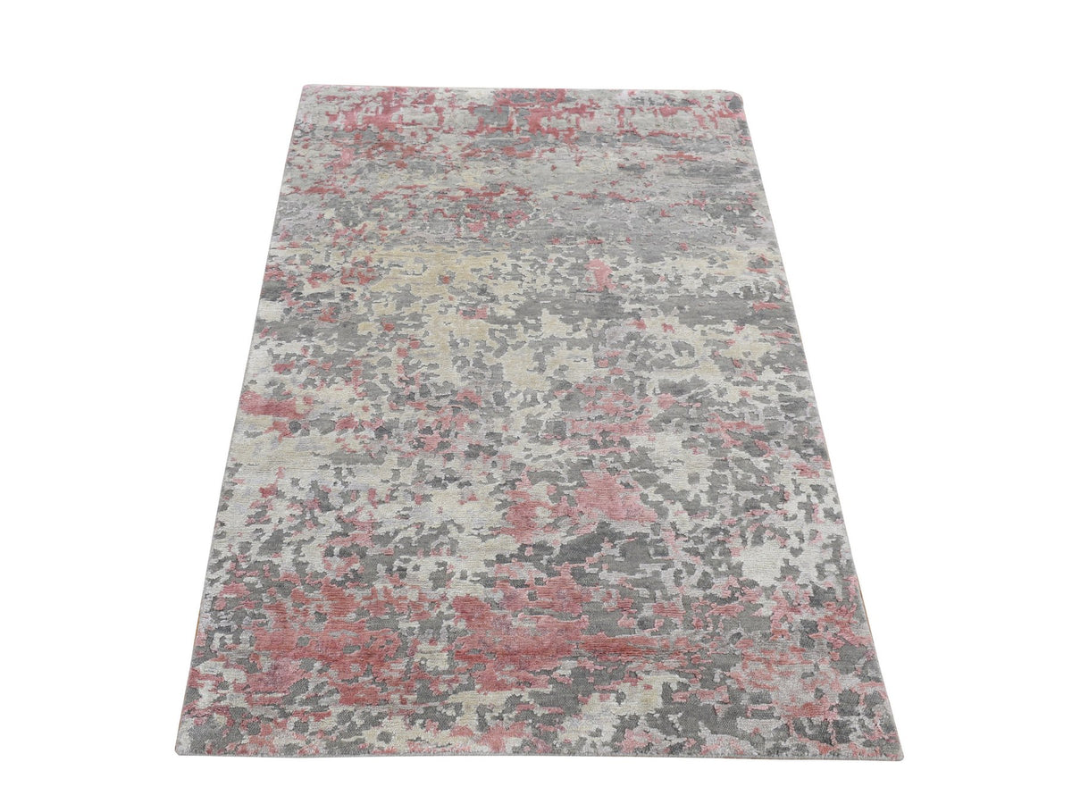 Modern / Contemporary hand-knotted wool/silk rug in Pink, 3' x 4'9" — SKU O087614