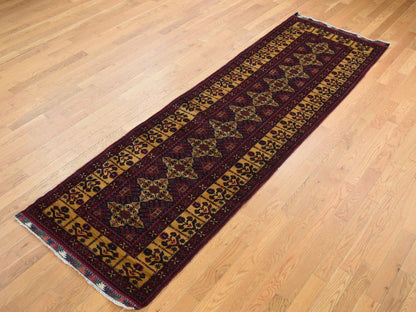 Tribal & Geometric hand-knotted wool runner in Red & Yellow, 3' x 10'2" — SKU O087617 (view 3)