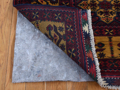 Tribal & Geometric hand-knotted wool runner in Red & Yellow, 3' x 10'2" — SKU O087617 (view 4)