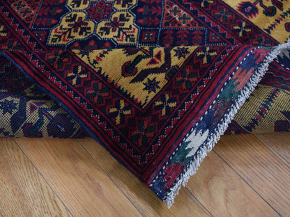Tribal & Geometric hand-knotted wool runner in Red & Yellow, 3' x 10'2" — SKU O087617 (view 5)