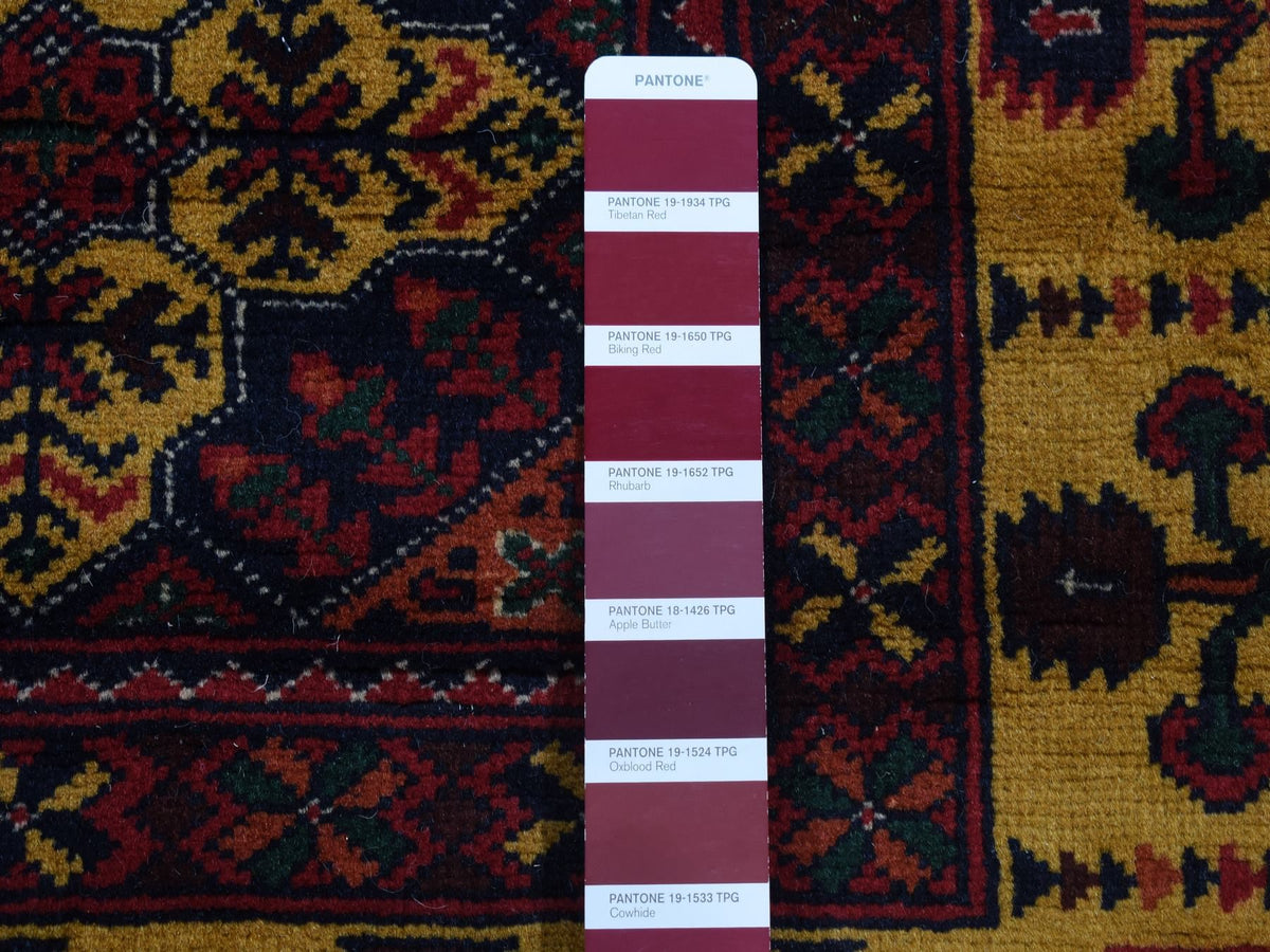 Tribal & Geometric hand-knotted wool runner in Red & Yellow, 3' x 10'2" — SKU O087617 (view 6)