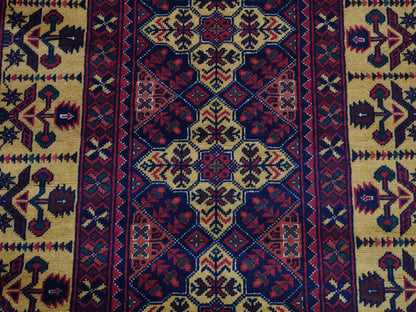 Tribal & Geometric hand-knotted wool runner in Red & Yellow, 3' x 10'2" — SKU O087617 (view 7)
