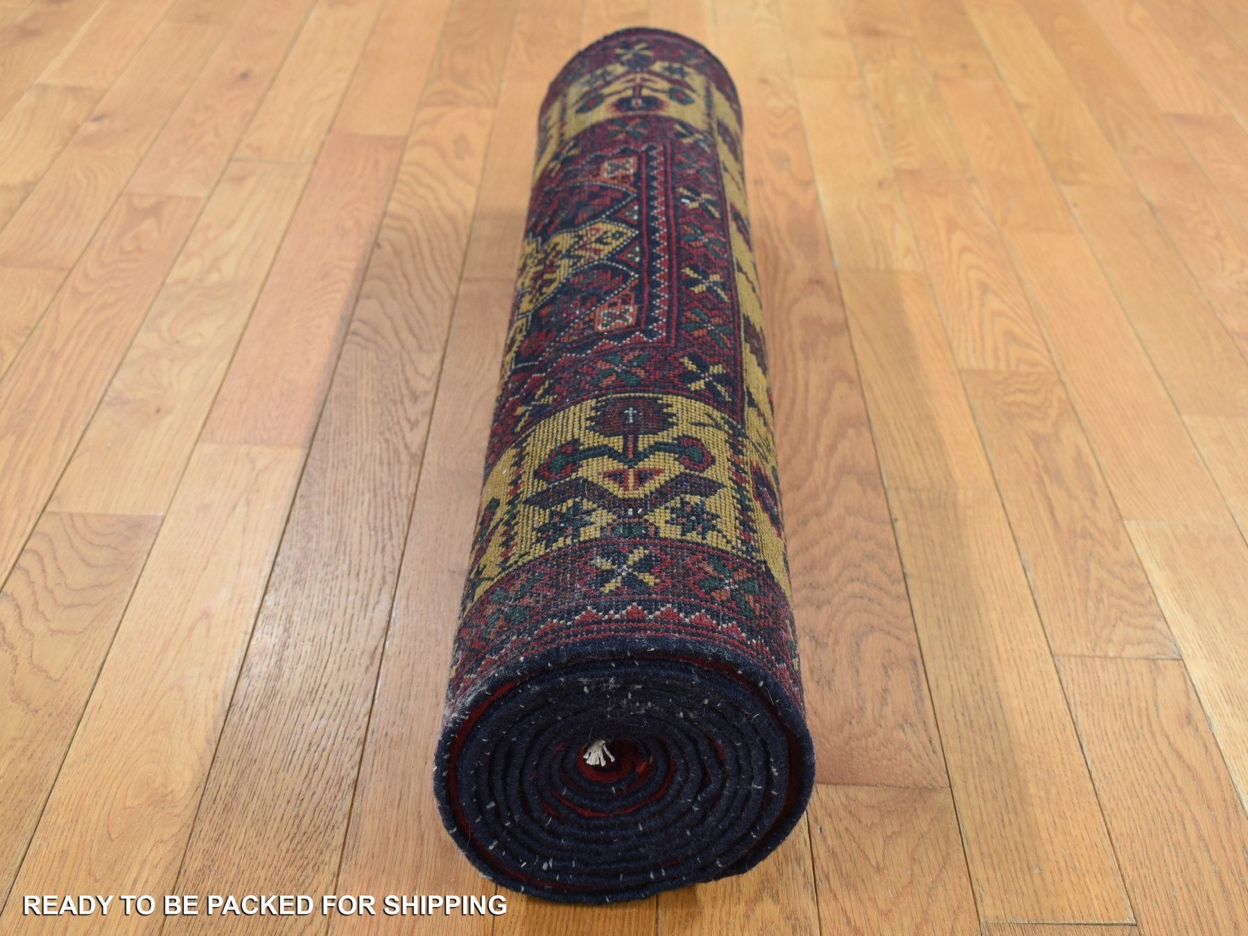 Tribal & Geometric hand-knotted wool runner in Red & Yellow, 3' x 10'2" — SKU O087617 (view 8)