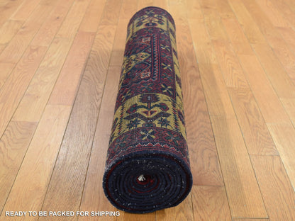 Tribal & Geometric hand-knotted wool runner in Red & Yellow, 3' x 10'2" — SKU O087617 (view 8)
