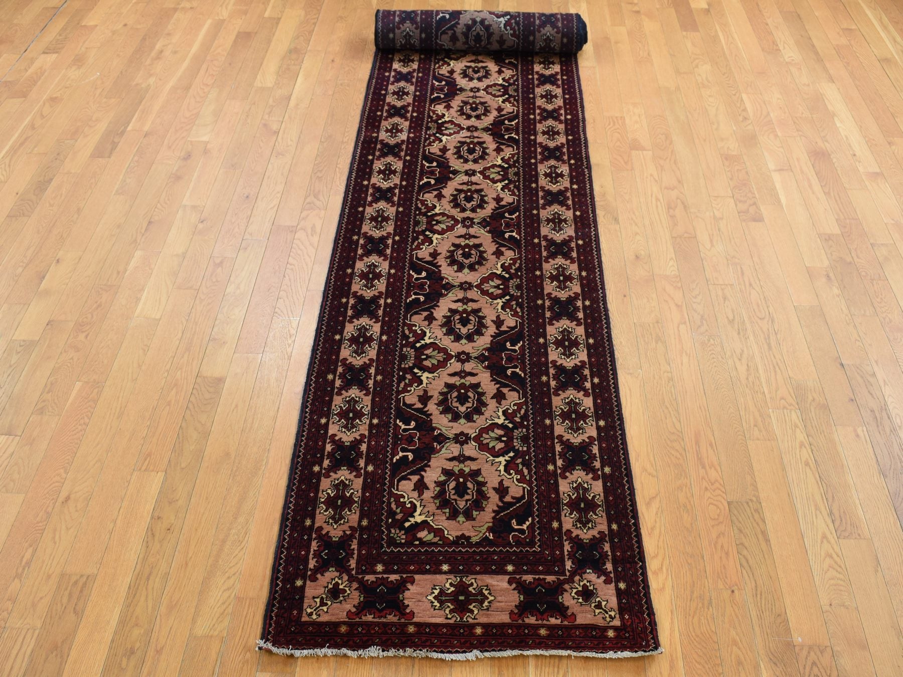 Tribal & Geometric hand-knotted wool runner in Red, 2'10" x 18'10" — SKU O087618 (view 2)