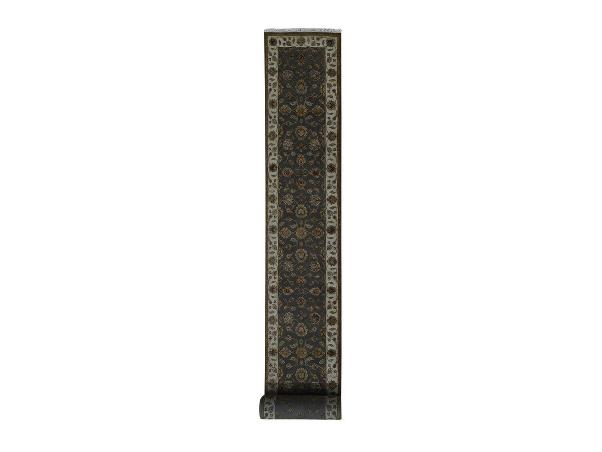 Rajasthan Rajasthan hand-knotted wool/silk runner in Gray & Ivory, 2'6" x 20' — SKU O087619