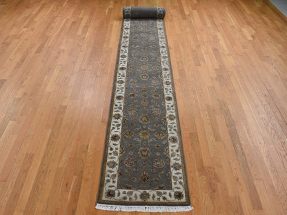 Rajasthan Rajasthan hand-knotted wool/silk runner in Gray & Ivory, 2'6" x 20' — SKU O087619 (view 2)