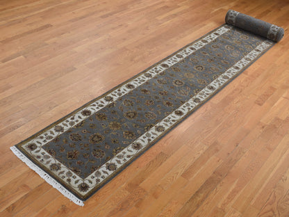 Rajasthan Rajasthan hand-knotted wool/silk runner in Gray & Ivory, 2'6" x 20' — SKU O087619 (view 3)