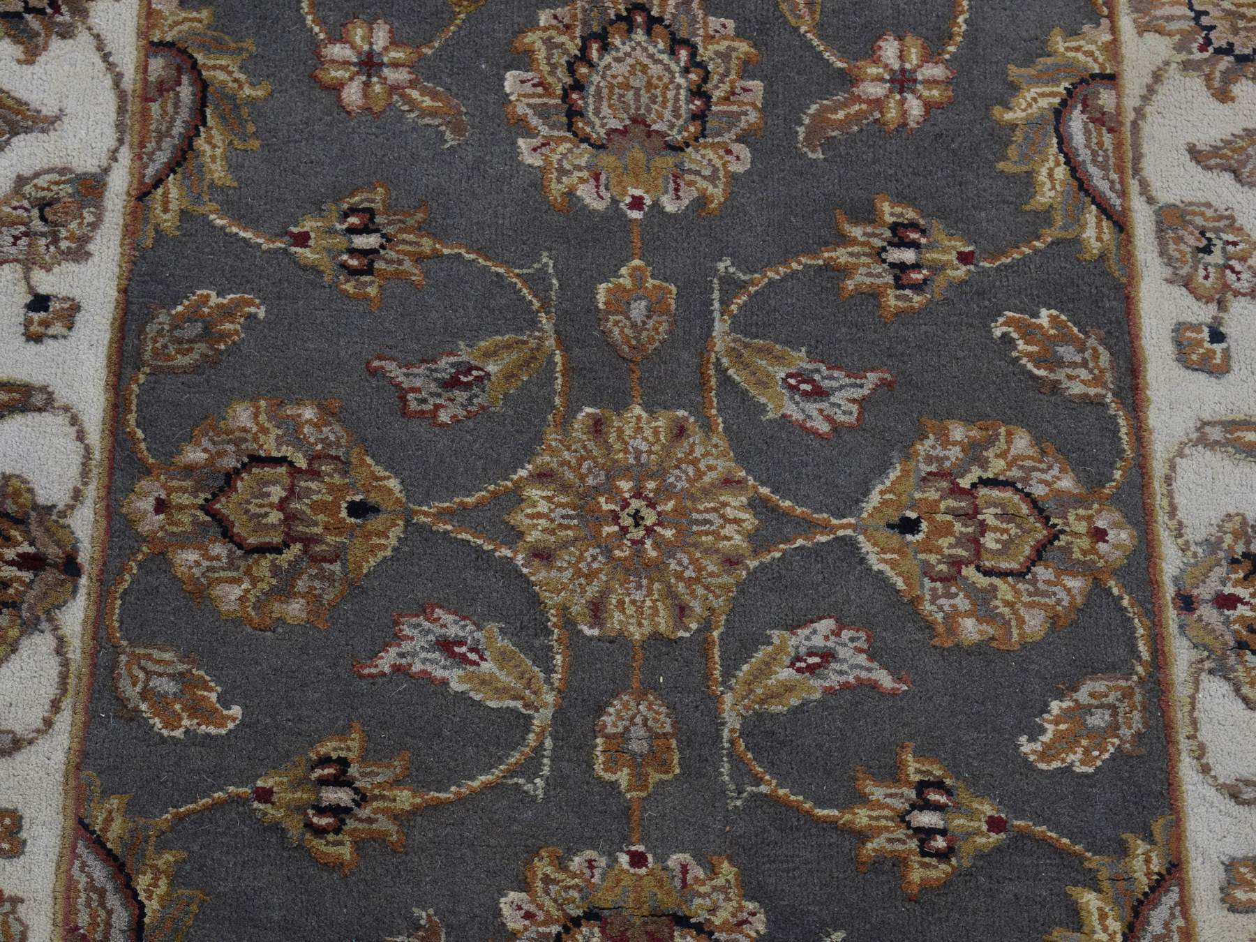 Rajasthan Rajasthan hand-knotted wool/silk runner in Gray & Ivory, 2'6" x 20' — SKU O087619 (view 7)