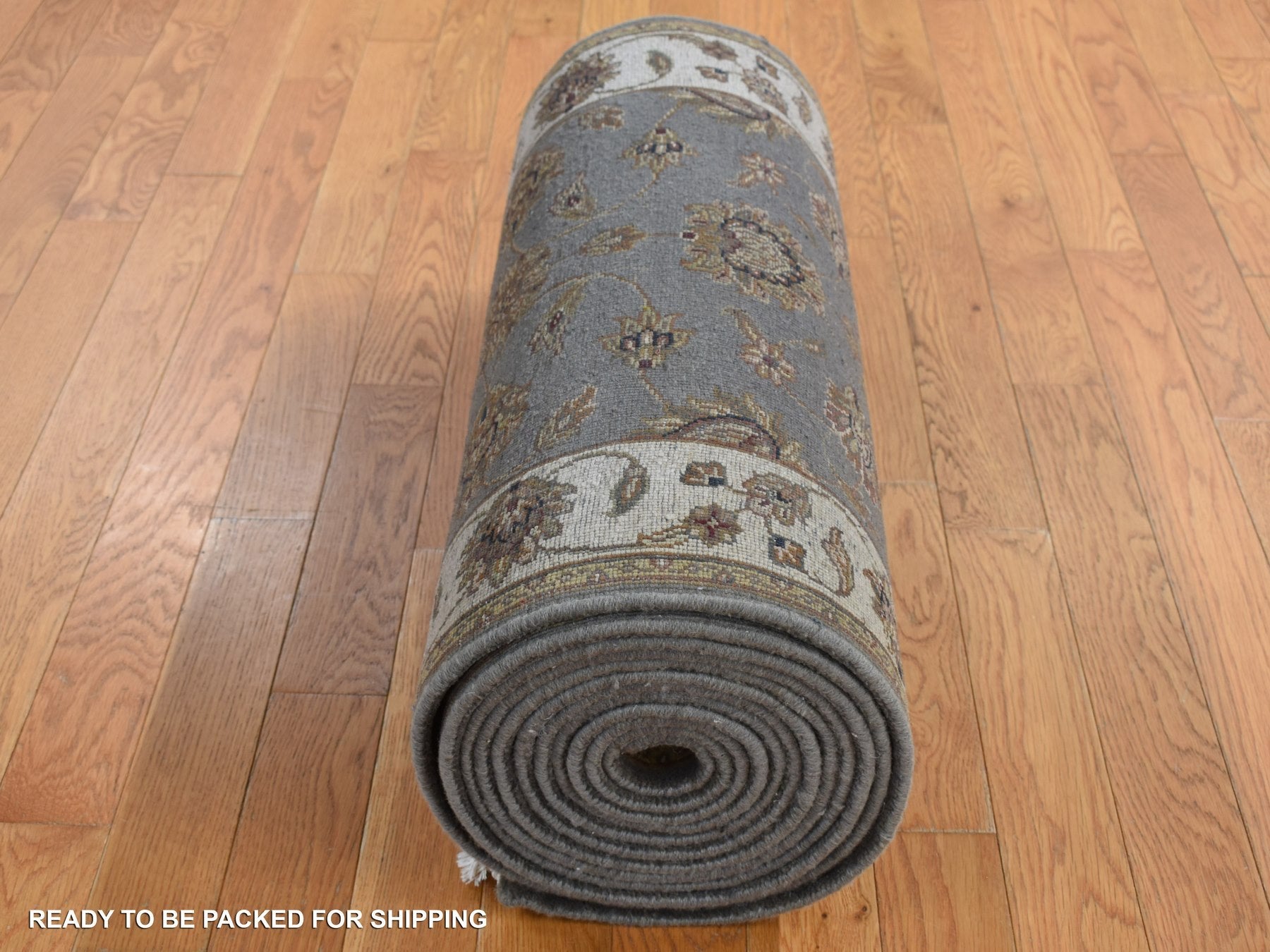 Rajasthan Rajasthan hand-knotted wool/silk runner in Gray & Ivory, 2'6" x 20' — SKU O087619 (view 8)