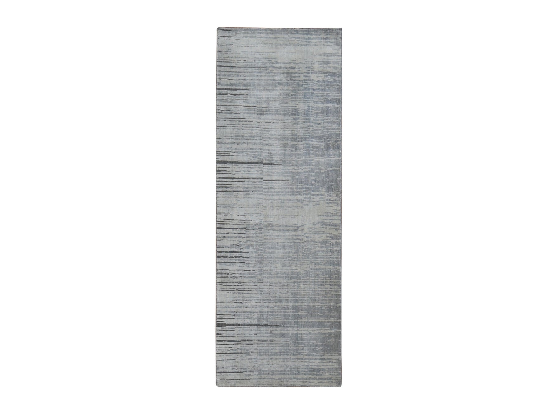 Gray 3'0" x 9'0" Modern / Contemporary Hand knotted Silk Rug - Sku: O087620