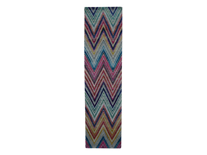 Modern / Contemporary hand-knotted wool/sari silk runner in Pink, 3' x 12'3" — SKU O087621