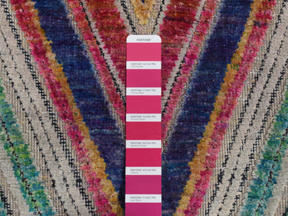 Modern / Contemporary hand-knotted wool/sari silk runner in Pink, 3' x 12'3" — SKU O087621 (view 6)