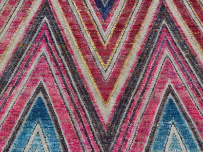 Modern / Contemporary hand-knotted wool/sari silk runner in Pink, 3' x 12'3" — SKU O087621 (view 7)