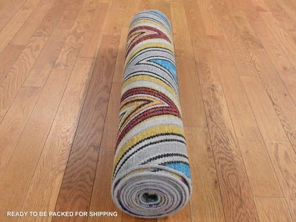 Modern / Contemporary hand-knotted wool/sari silk runner in Pink, 3' x 12'3" — SKU O087621 (view 8)