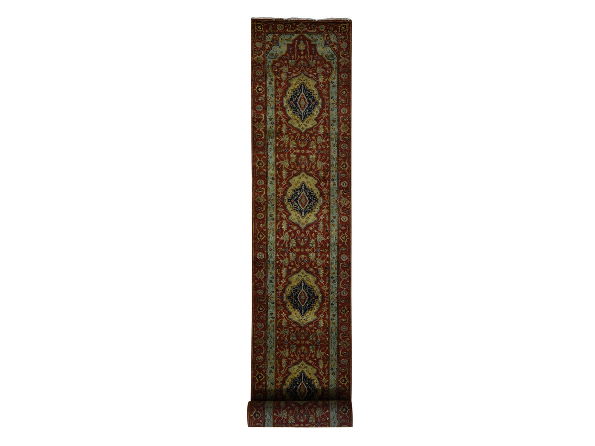 Heriz Heriz hand-knotted wool runner in Red & Green, 2'7" x 17'7" — SKU O087623