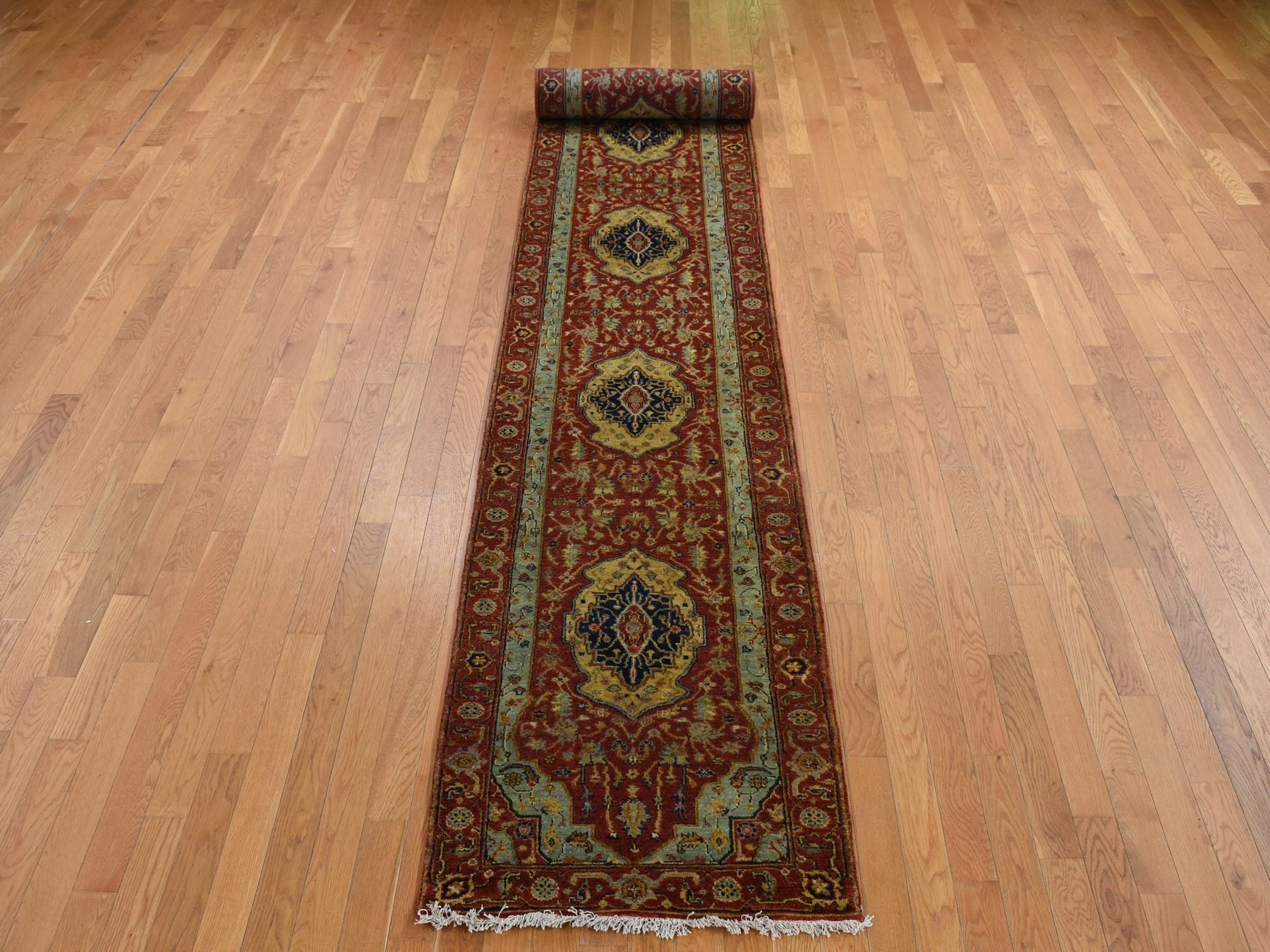 Heriz Heriz hand-knotted wool runner in Red & Green, 2'7" x 17'7" — SKU O087623 (view 2)