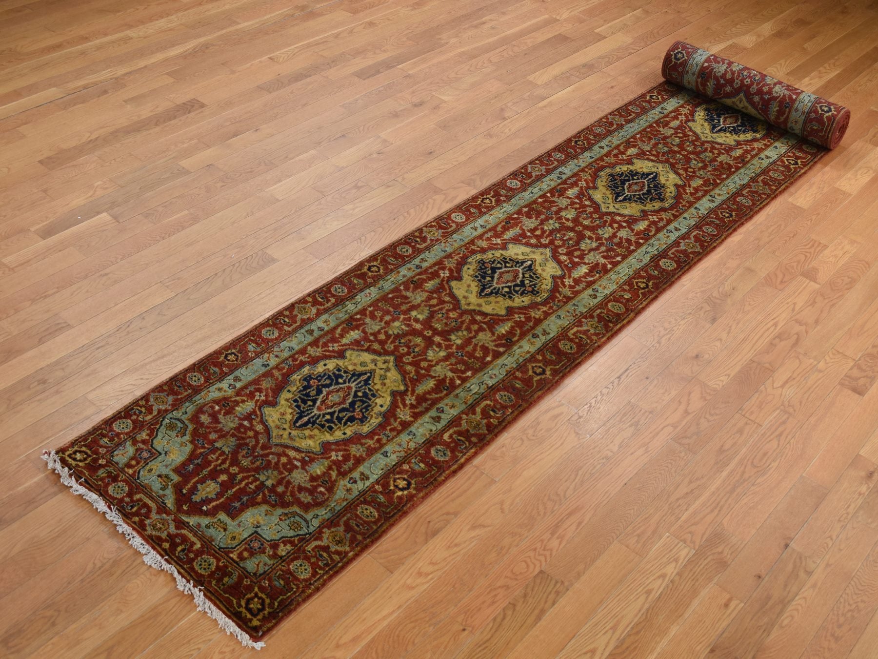 Heriz Heriz hand-knotted wool runner in Red & Green, 2'7" x 17'7" — SKU O087623 (view 3)